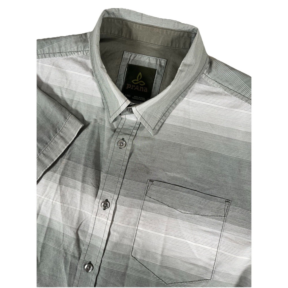 prAna Tamrack Organic Cotton Striped Short Sleeve Button Up Shirt Men's Sz L‎